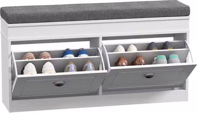 ERGOVEXA Shoe Storage Bench with Flip Drawers in White, W/D/H: 120 x 24 x 55 cm – 1