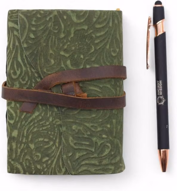 KDMK Green Maze Compact Softcover Leather Notebook with Rustic Deckled Edge Paper