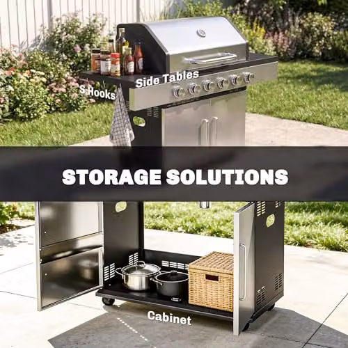 Outsunny 6 Burner Propane Gas BBQ Grill with Warming Rack, Thermometer and Wheels, Silver – 5