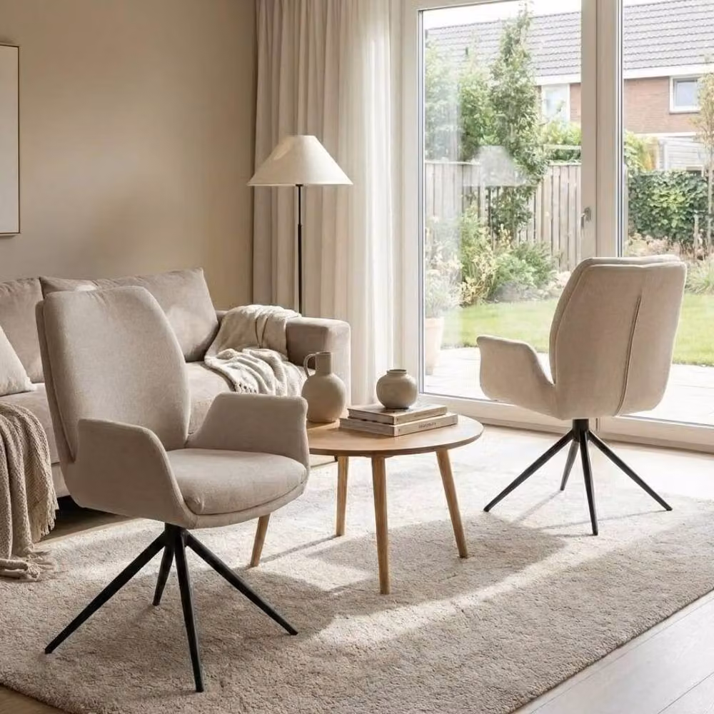 HOME LUXE INTERIOR Fairmont 360 Swivel Dining Chairs, Set of 2, Beige Fabric with Metal Frame – 4