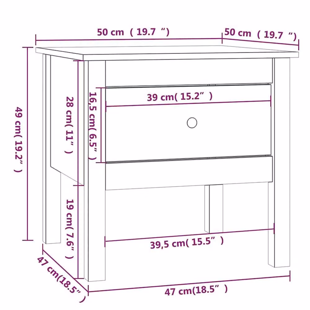 Berkfield Home Black Solid Pine Wood Side Table W/D/H: 50 x 50 x 49 cm – 5
