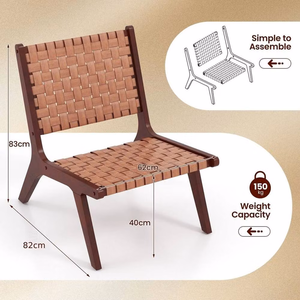 Kelvenix Set of 2 Modern Woven Brown Synthetic Leather Accent Chairs with Solid Rubberwood Frame – 2