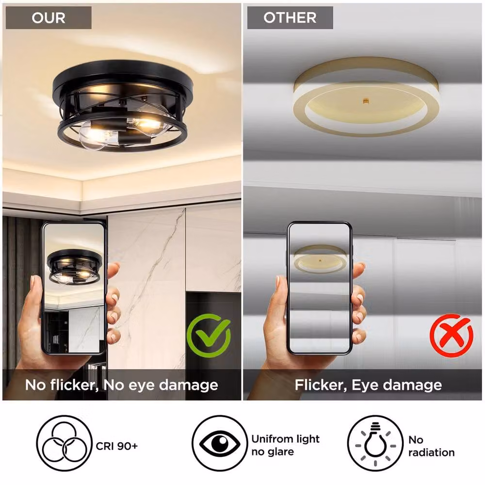 SPETLEK Black Round E27 2-Way Flush Ceiling Light – 2
