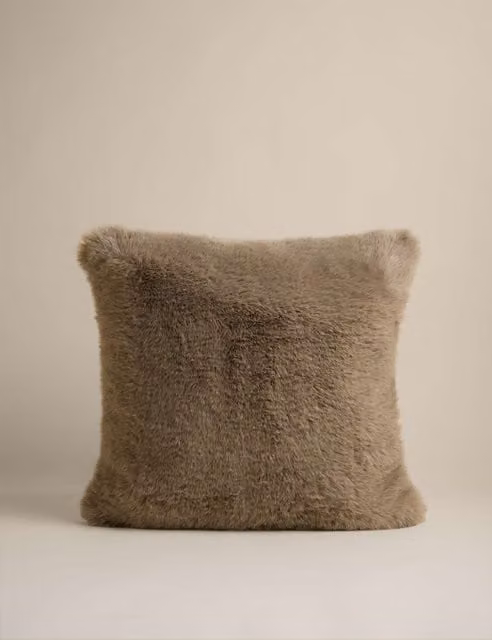 M&S x Kelly Hoppen Faux Fur Square Cushion in Beige
