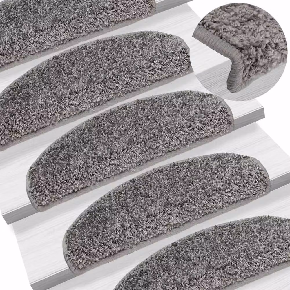 Berkfield Home Decorative Carpet Stair Treads, 15 Pieces, Grey, W: 65 cm, D: 21 cm, H: 4 cm – 2