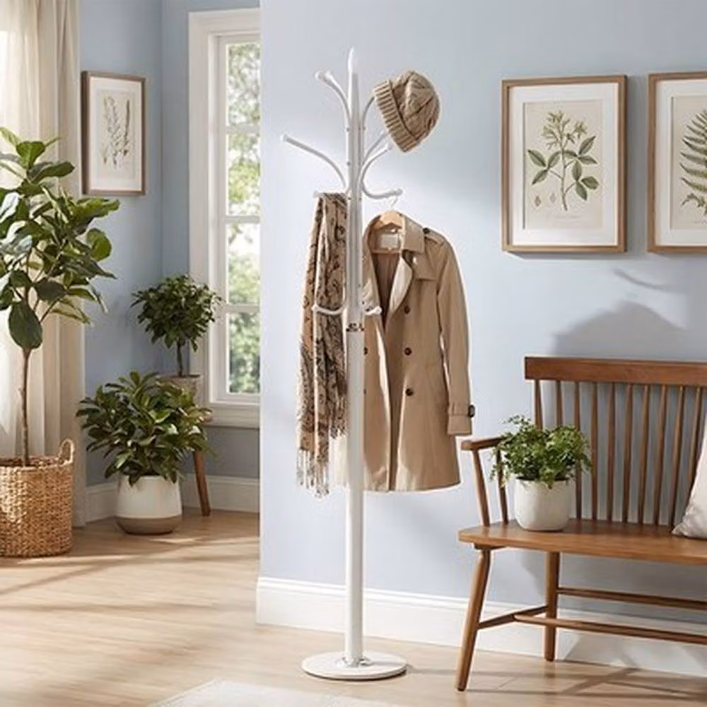 NESTLUNE White Coat Rack Hat Stand with 12 Hooks, H 180 cm x W 30 cm x D 30 cm – 2