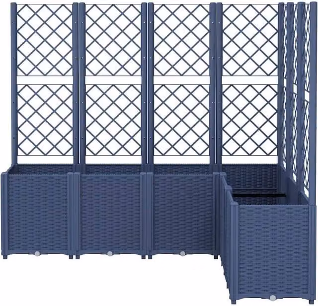Berkfield Home Garden Planter with Trellis in Blue Grey, W/D/H: 160 x 120 x 140 cm