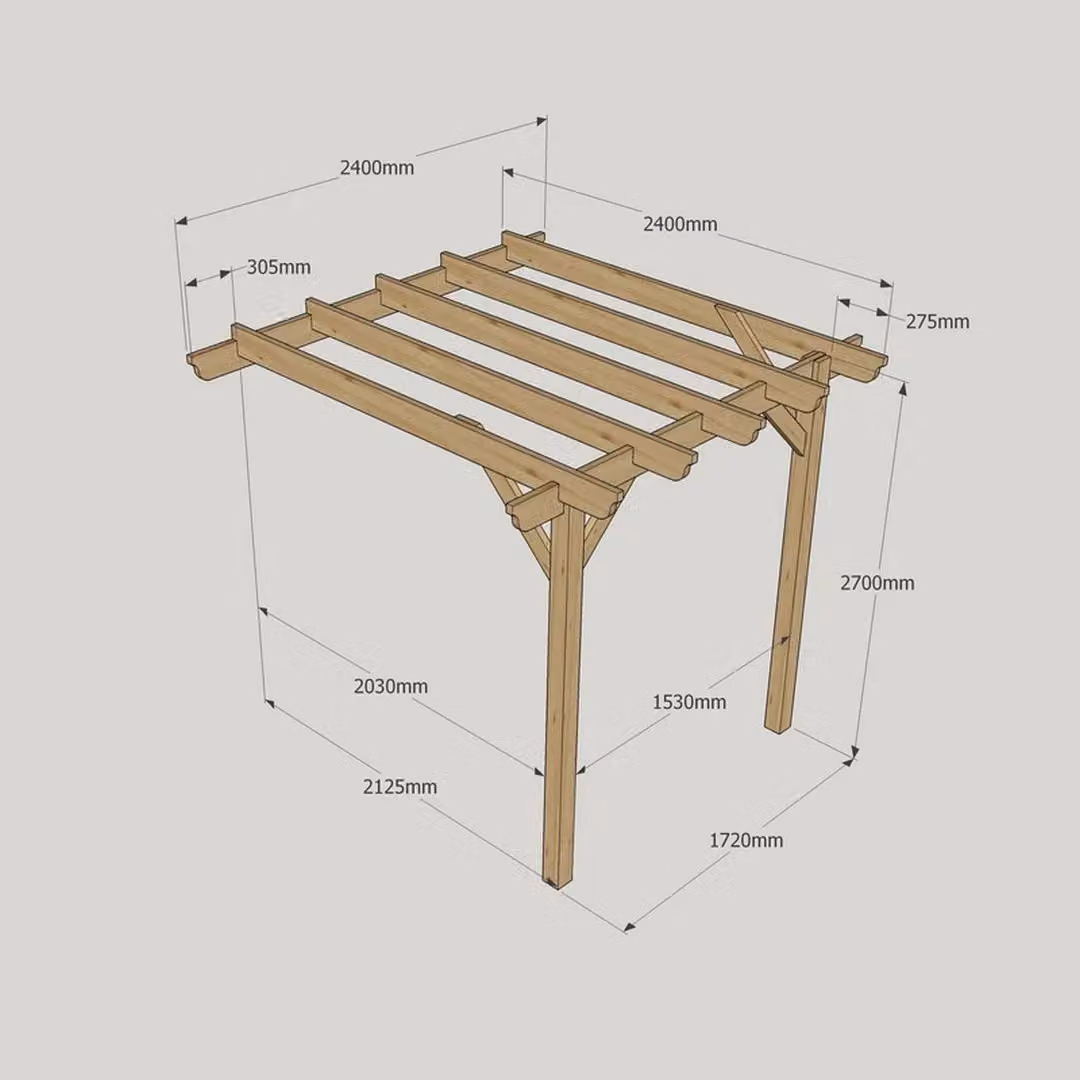 Rutland County Garden Furniture Ltd Wall Mounted Lean-to Garden Pergola in Rustic Brown Wood, W: 240 cm, D: 240 cm, H: 270 cm – 7