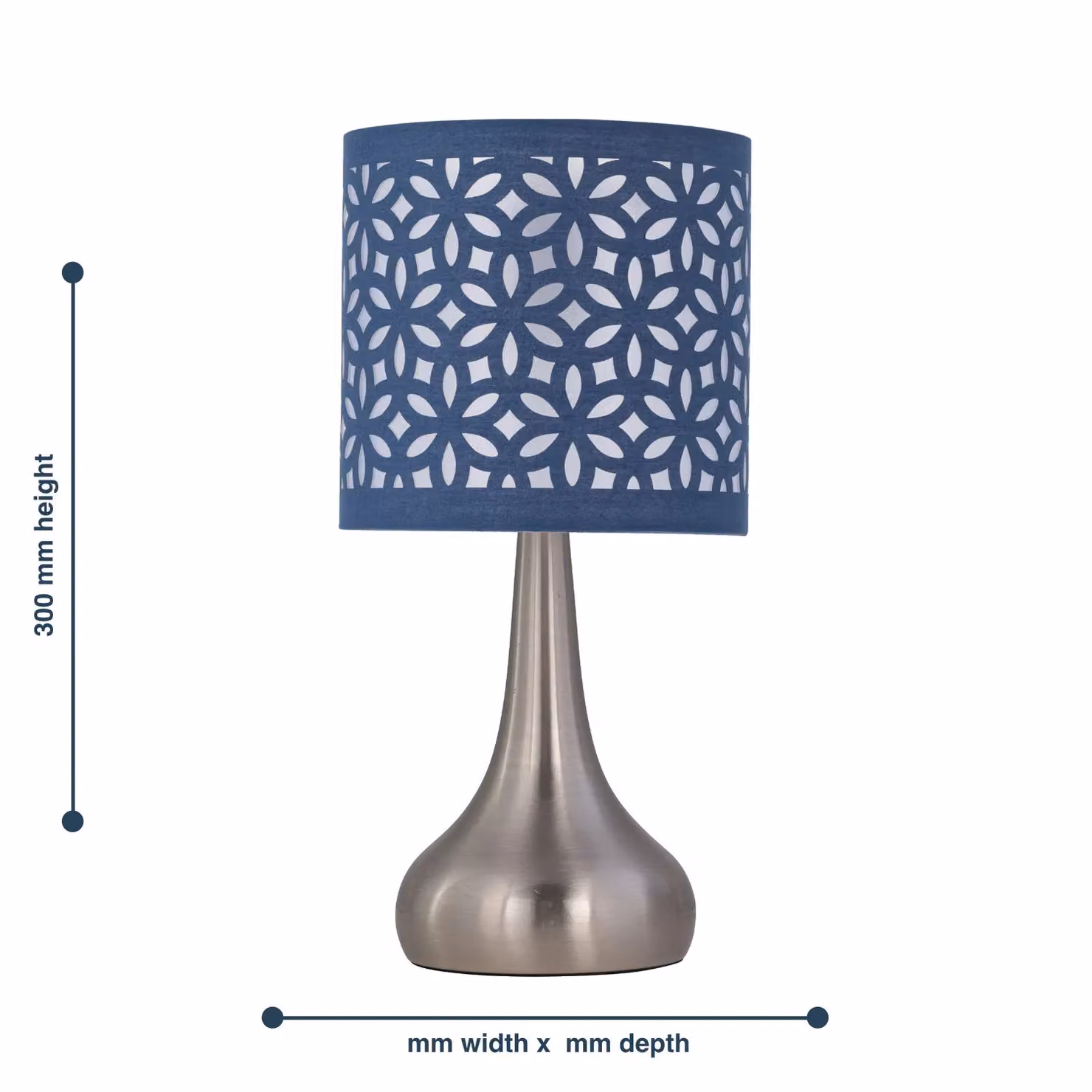 First Choice Lighting Romana Touch Table Lamp in Brushed Chrome and Blue – 6