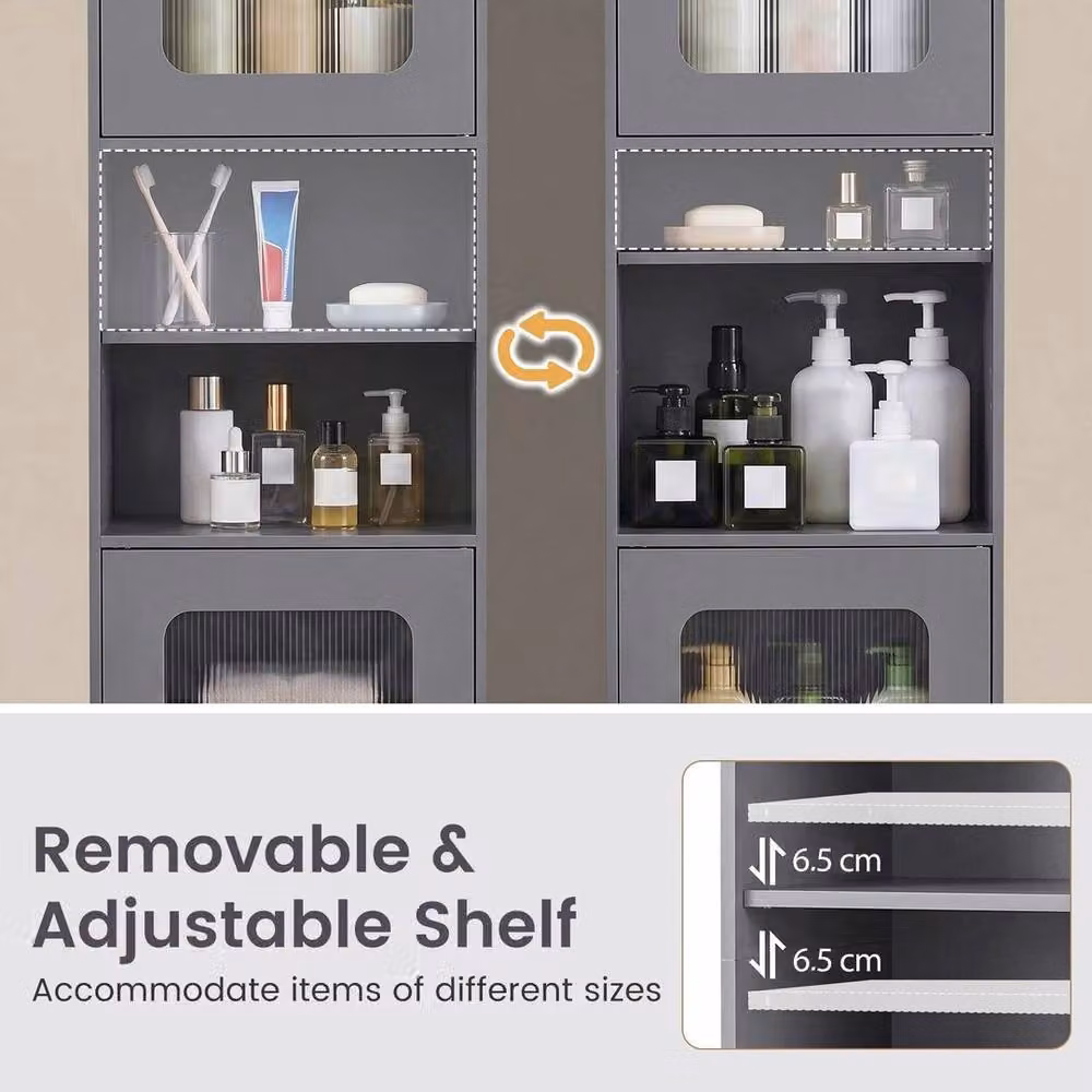 SPETLEK Modern Grey Freestanding Cabinet with Glass Doors for Living Room, Kitchen or Bathroom, H 170 x W 100 x D 50 cm – 3