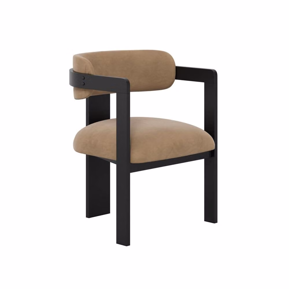 Wyld Haus Thurles Tan Velvet Dining Chair with Black Wood Legs H: 74 cm, W: 54 cm, D: 53 cm – 2