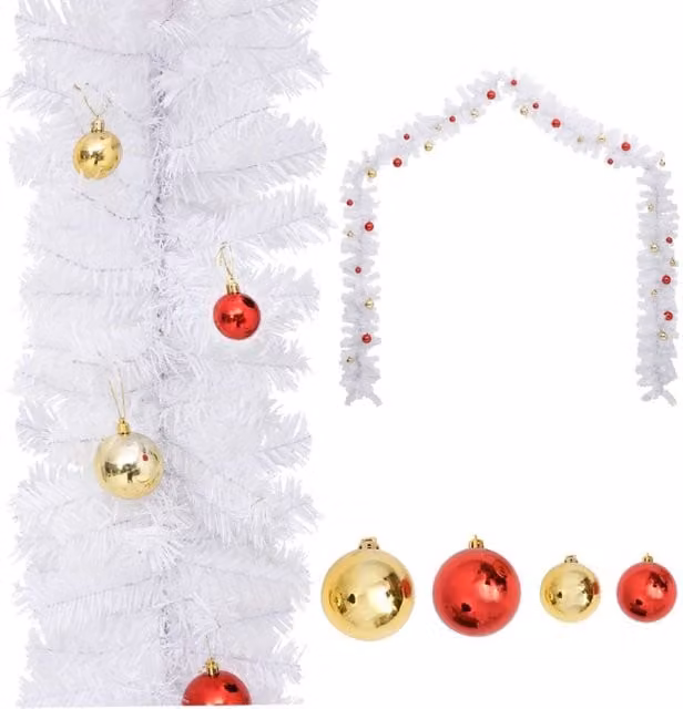 Berkfield Home White Christmas Garland with Baubles and Foliage, 5 m