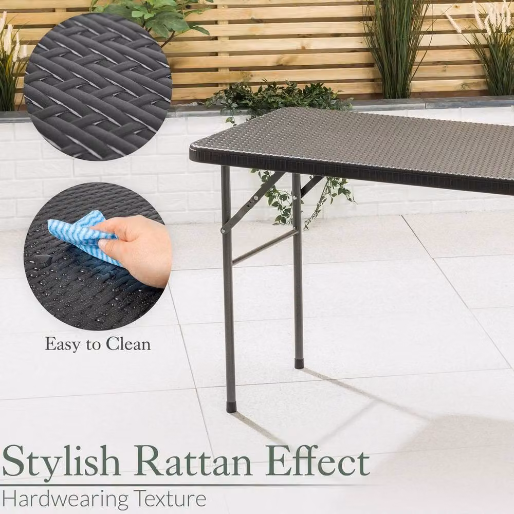 Havendro Grey Rattan Effect Folding Garden Table for 4 Adults, W: 64 cm, D: 64 cm, H: 74 cm – 3