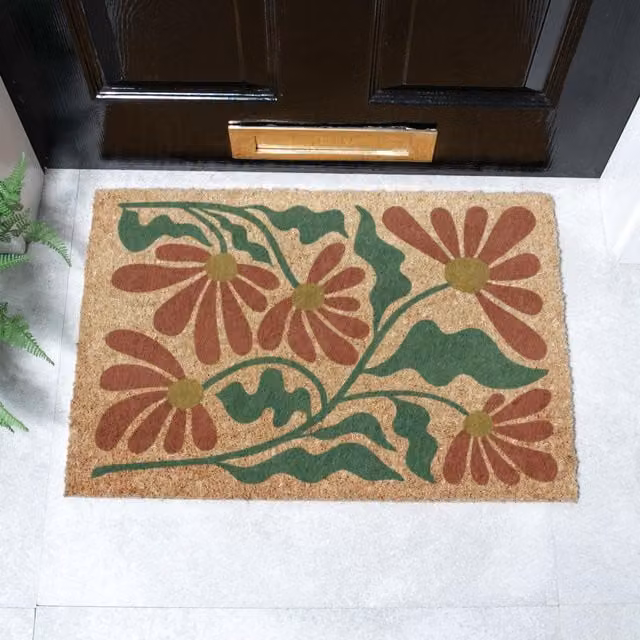 Artsy Mats Red and Green Quirky Floral Pattern Coir Doormat, Brown, W: 60 cm, D: 40 cm – 1