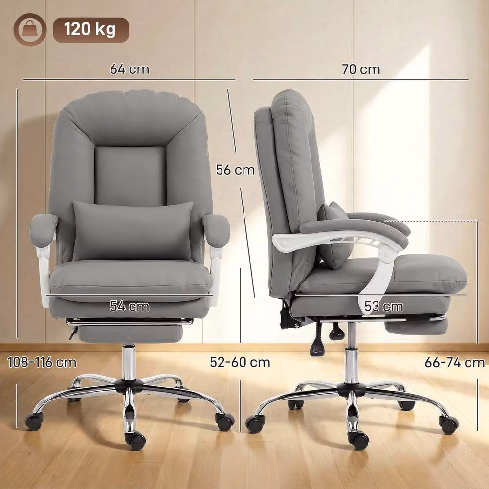STILVORA Grey Faux Leather Executive Office Chair with Headrest and Footrest – 2
