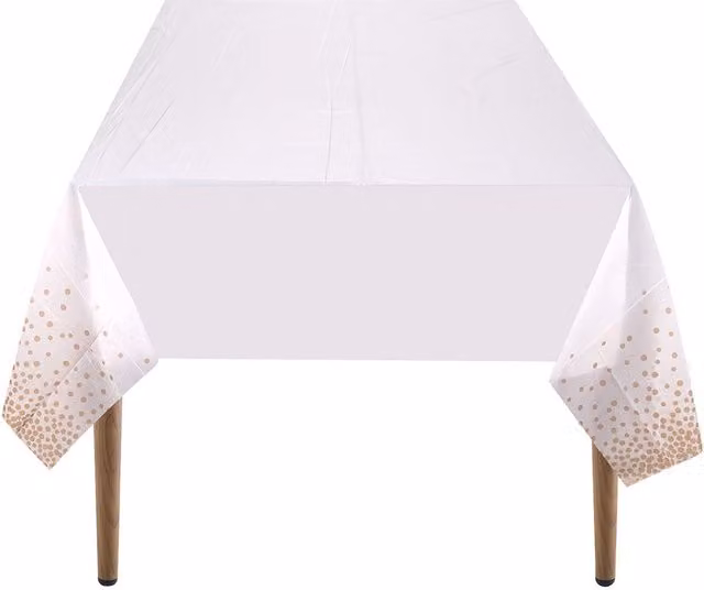 Neel Blue Dotted PVC Rectangular Tablecloth in Blue, White and Rose Gold, W: 137 cm, L: 274 cm