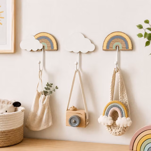 Marco Paul Pack of 3 Multicolour Baby Rainbow Wooden Hooks