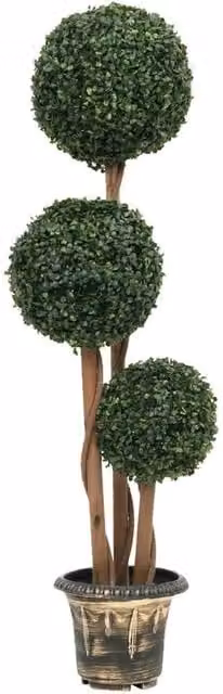 Berkfield Home Artificial Ball Shaped Boxwood Plant in Green with Pot, Height: 119 cm