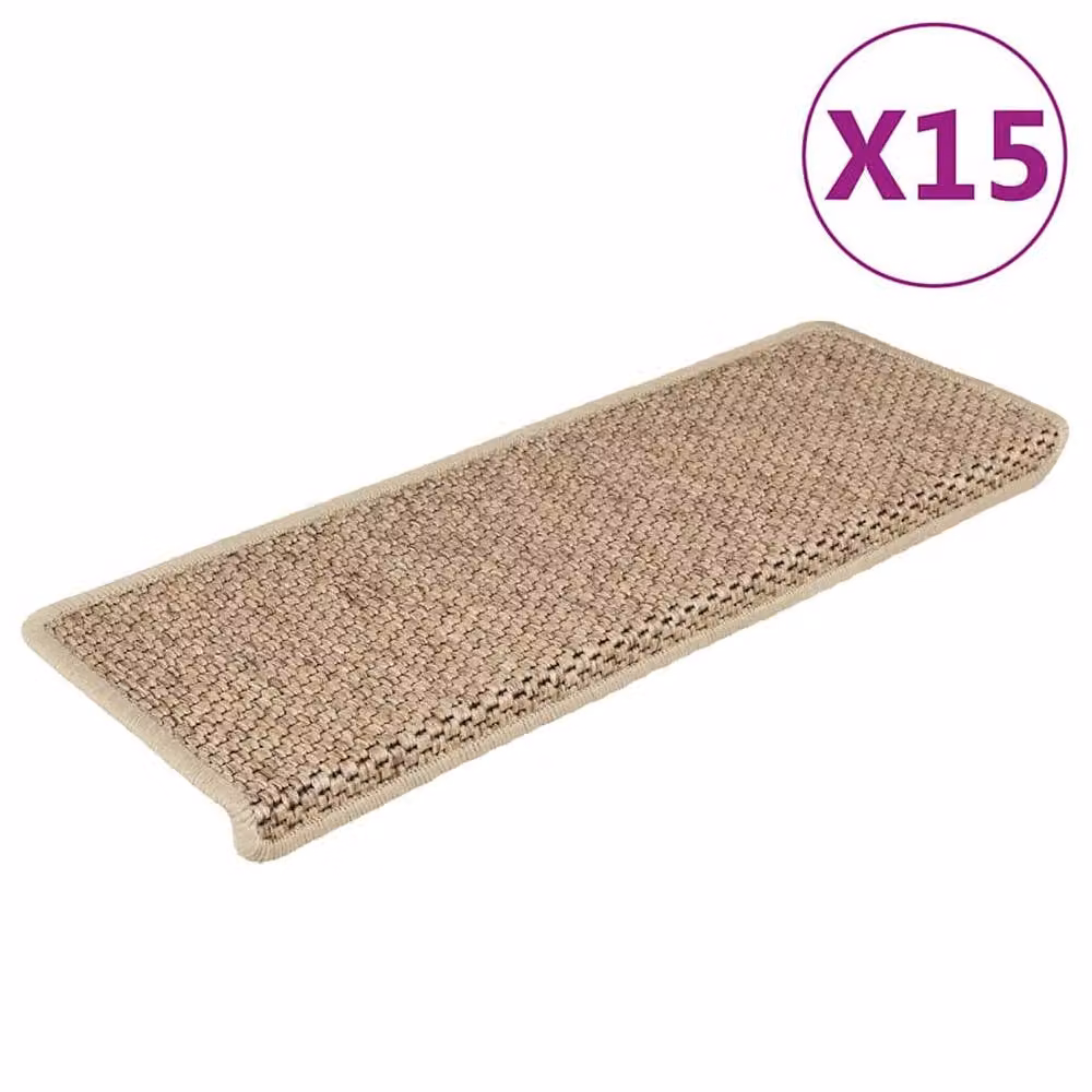 Berkfield Home Self-adhesive Sisal-Look Stair Mats, 15 Pieces, Beige Sand, W: 65 cm, D: 21 cm, H: 4 cm – 2