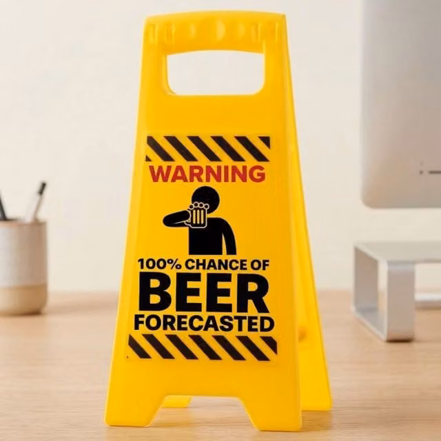 Boxer Gifts 100% Chance of Beer Forecasted Warning Sign, Yellow and Multicolour Rectangular Tabletop Sign