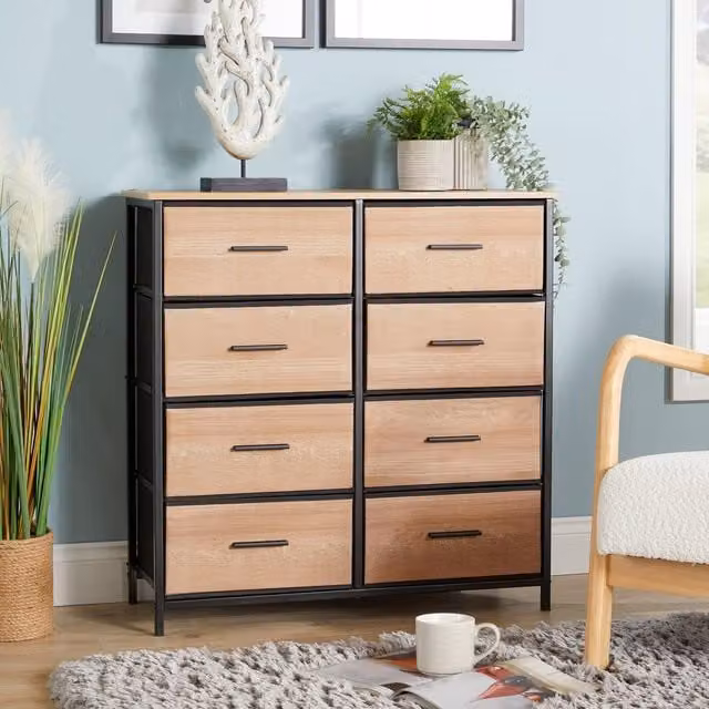 Home Source 8 Drawer Storage Chest in Brown with Modern Compact Design, Width: 80 cm – 1