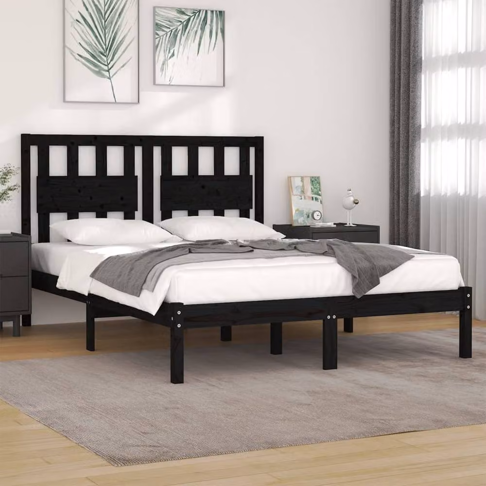 Berkfield Home Black Solid Wood Pine Bed Frame W/D/H: 200 x 200 cm – 2