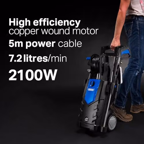 Draper PW2100i Electric Pressure Washer with Heavy Duty Patio Cleaner, Blue and Black – 5