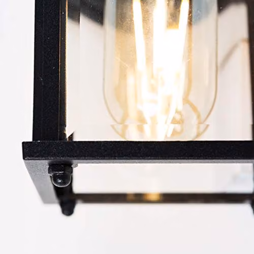 MiniSun Modern Black Metal and Glass Outdoor Security Wall Light Lantern with Warm White LED Bulb, IP23 Rated – 4