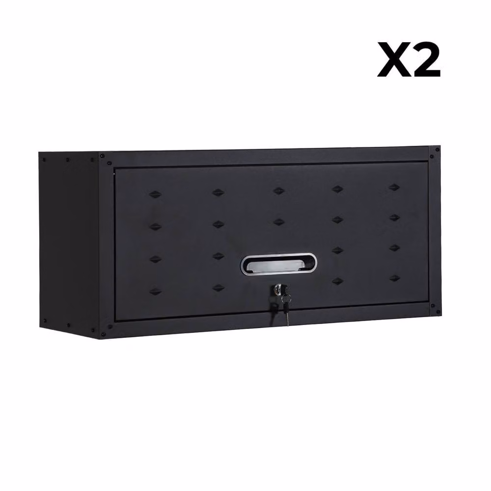 sweeek Set of 2 Matt Black Metal Garage Storage Cabinets with Hinged Doors and Lock, W/D/H: 75.0 x 34.5 x 30.0 cm – 2