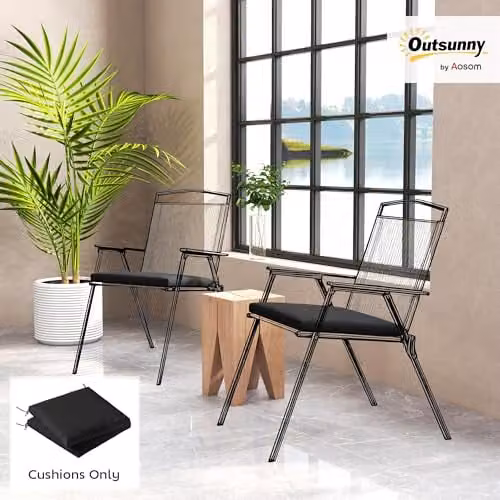 Outsunny Set of 2 Waterproof Garden Chair Cushions in Black, W/D/H: 50 x 50 x 7 cm – 2