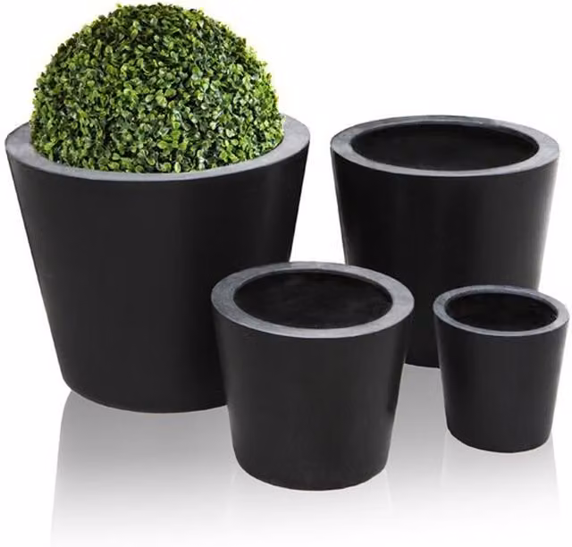 Primrose Set of 4 Round Modern Polystone Tabletop Planters in Black