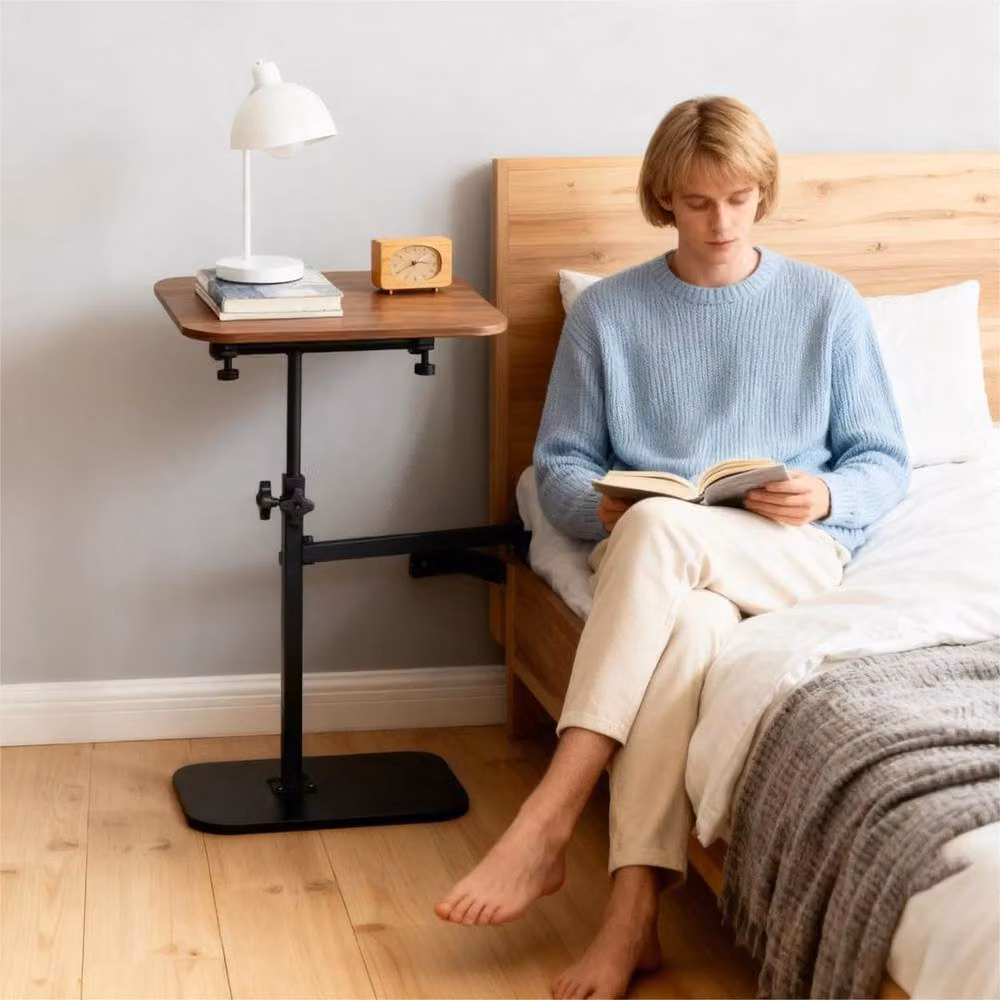 FORGEVIO C-Shaped Compact Sofa Side Table in Brown with Height-Adjustable and Tilting Top – 4