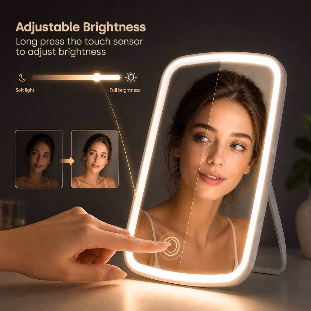 LIVIVO Rechargeable LED Makeup Mirror with 3 Light Modes in White – 5