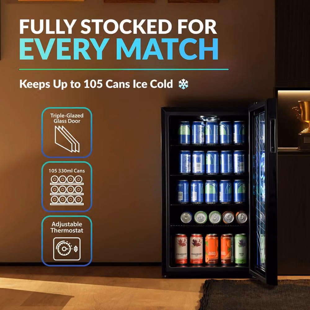 Willow 98L Undercounter Beverage Cooler Football Edition in Black – 7