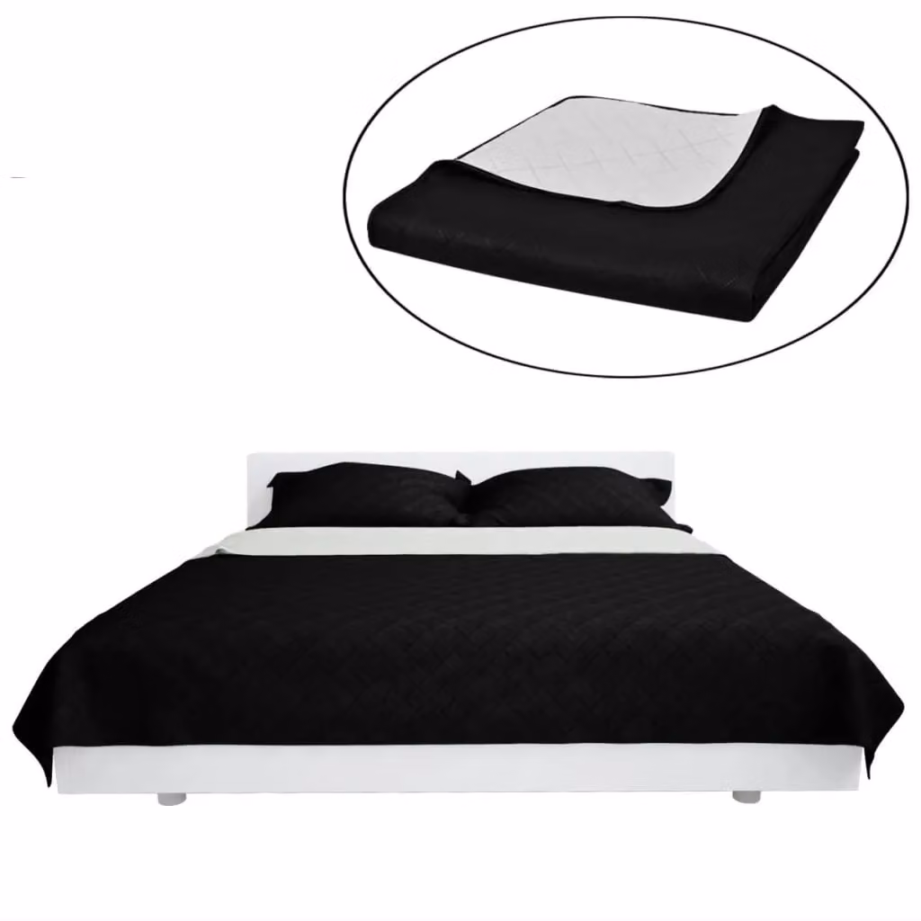 Berkfield Home Reversible Quilted Microfibre Bedspread in Black and White, W/D/H: 170 x 210 cm – 2