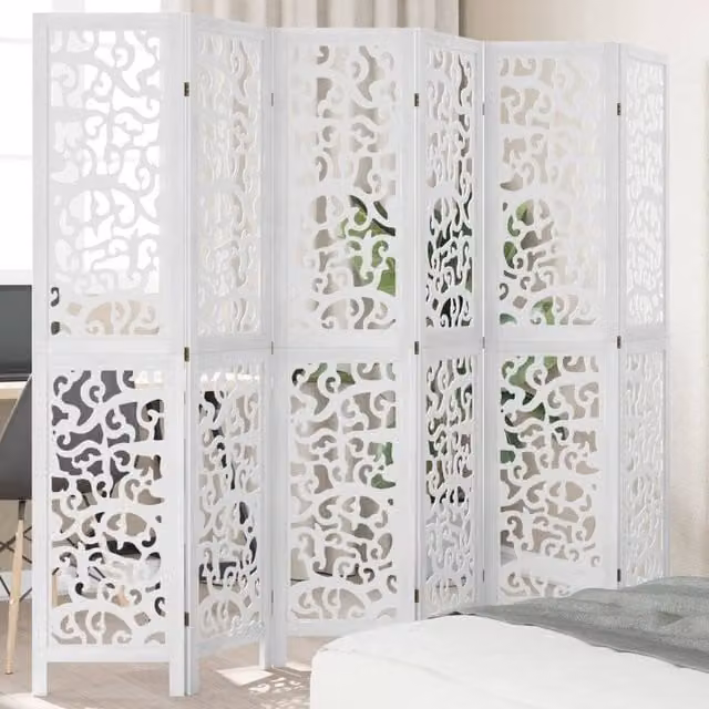 Berkfield Home 6-Panel White Solid Wood Paulownia Room Divider
