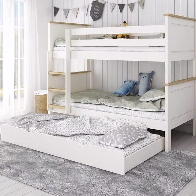 Kids Avenue Heritage Bunkbed 2 with Drawers and Stairs in White Lacquered Solid Wood, 90 x 190 cm