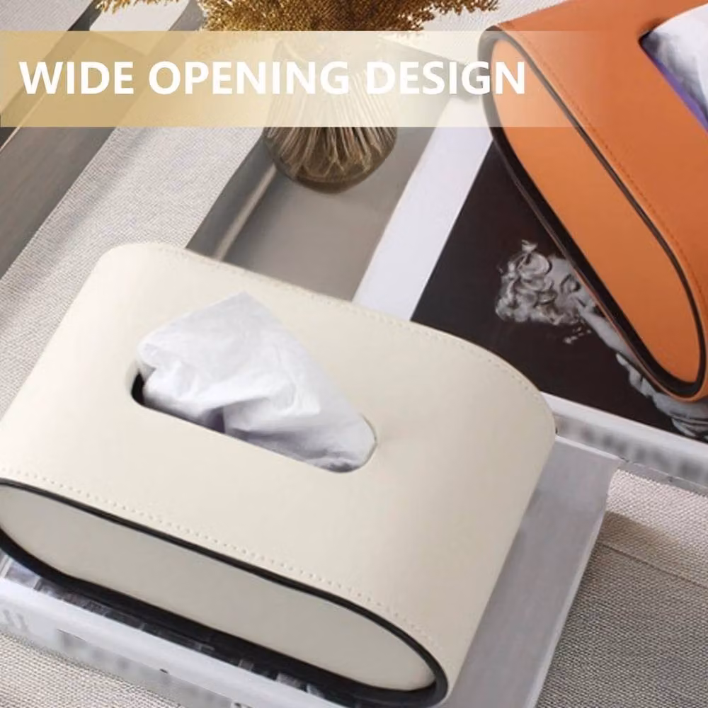 Havendro Beige PU Leather Oval Rectangular Desktop Tissue Box and Napkin Storage Holder – 2