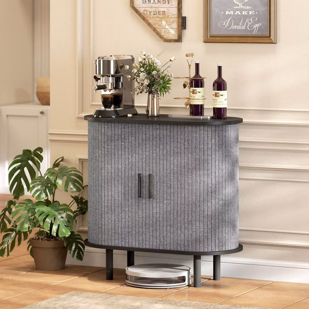 STILVORA Modern Grey Matt Sideboard with Sliding Doors and Storage – 2