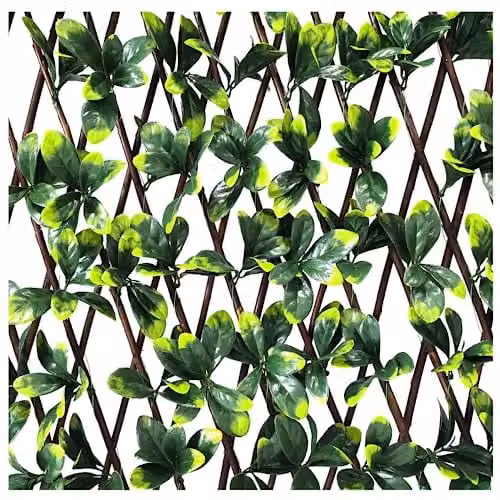 Ark Mat Expanding Wooden Trellis Artificial Hedge Privacy Screen in Green and Multicolour, W: 200 cm, H: 100 cm