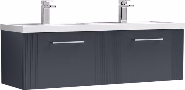 Balterley Wall Hung Double Basin Vanity Unit with 2 Drawers, Satin Dark Grey, Width: 120 cm