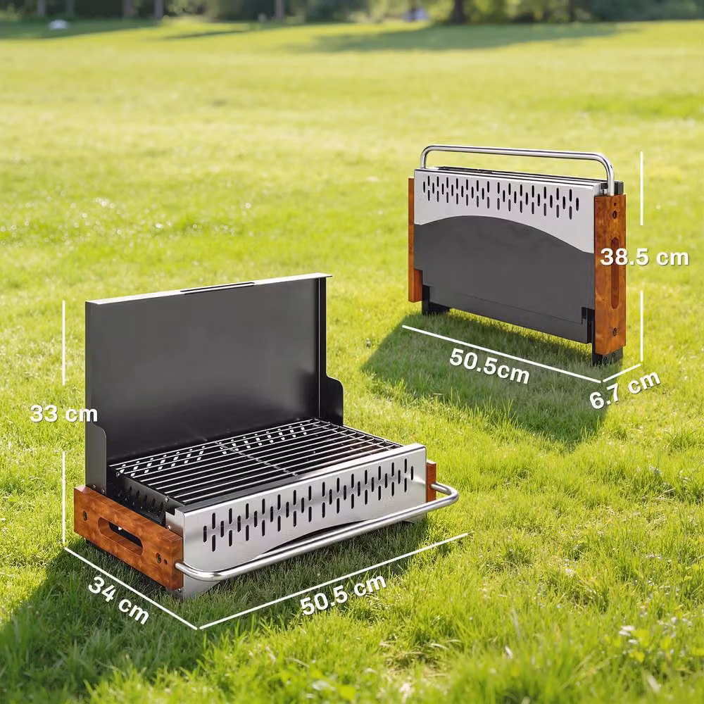 OUTSUNNY Black Folding Charcoal Tabletop BBQ Grill for Camping – 3