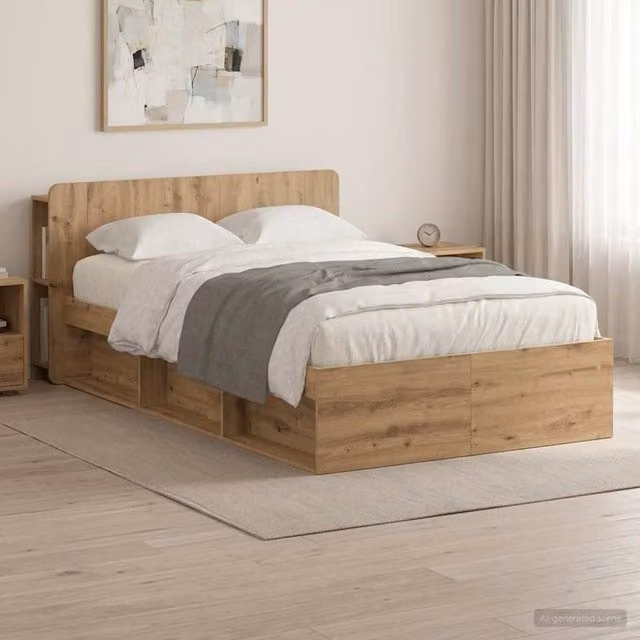 Berkfield Home Artisan Oak Bed Frame with Storage Drawers, Brown, W/D/H: 120 x 200 x 80 cm – 1