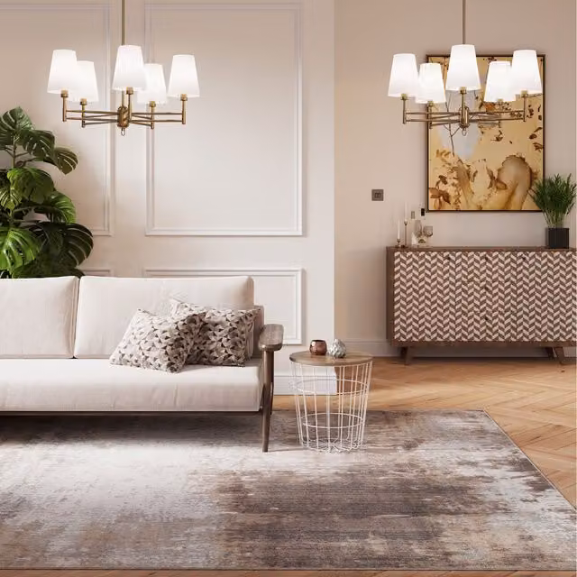 The Rug House Abstract Distressed Geometric Living Area Rug in Beige and Grey, W: 290 cm, D: 200 cm