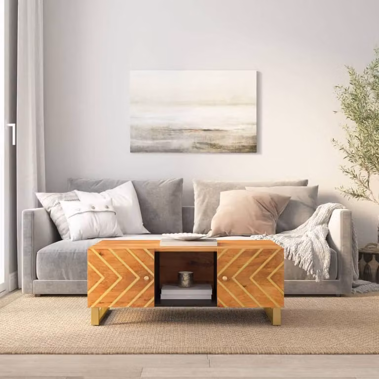 Berkfield Home Beautiful Mango Wood Coffee Table in Brown and Black, W: 100 cm, D: 54 cm, H: 40 cm