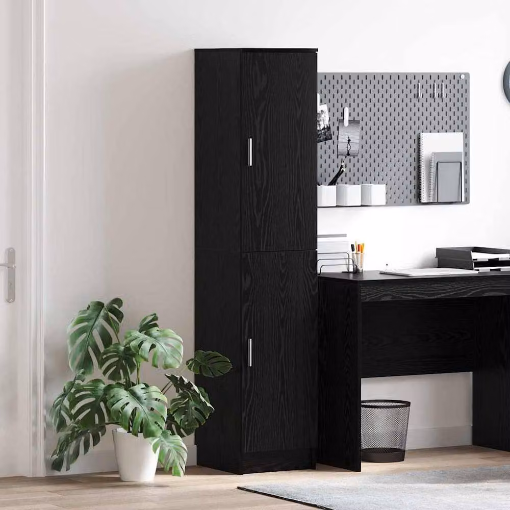 Berkfield Home Modern Black Oak Buffet Cabinet with Hinged Doors and Internal Shelves – 2