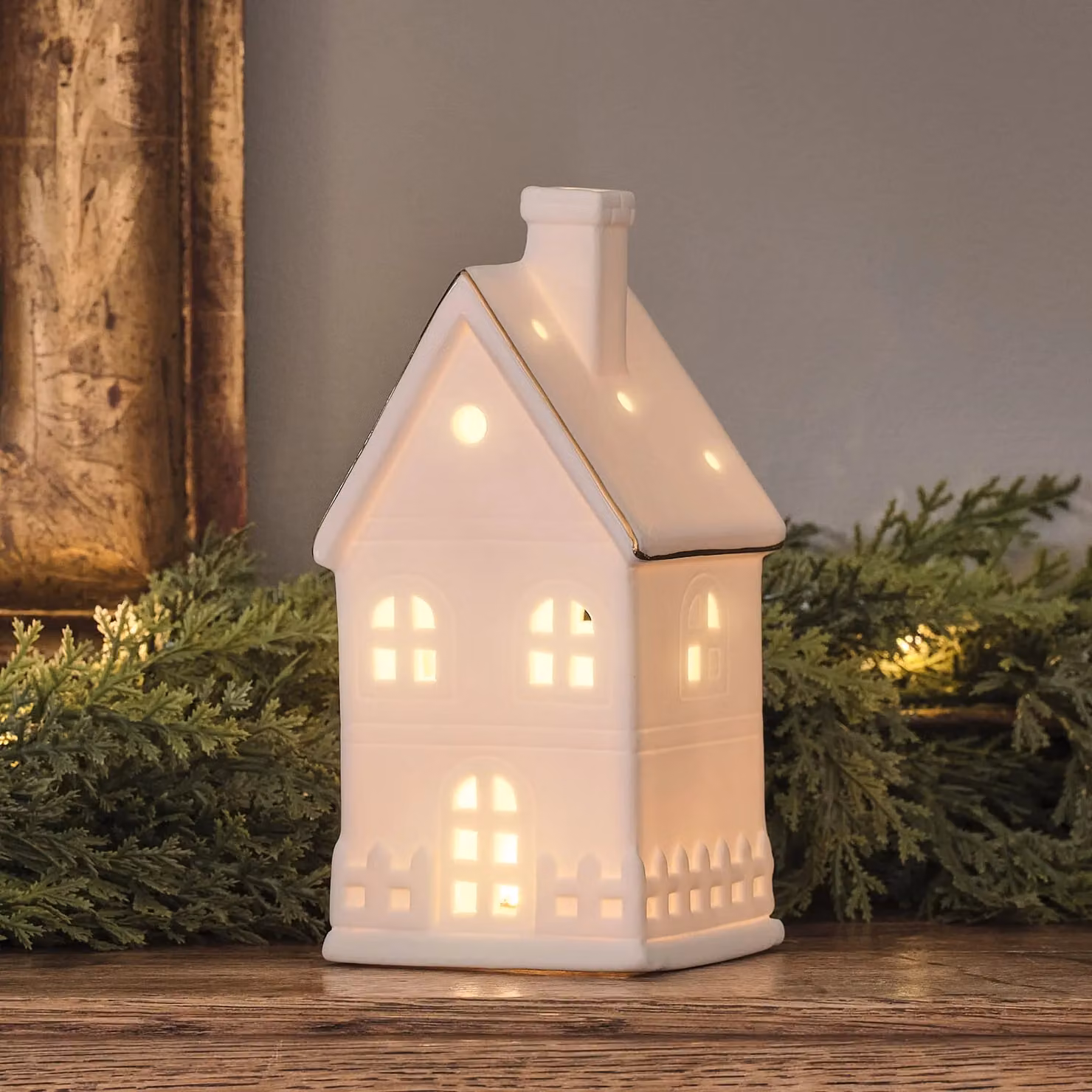 Large White Ceramic Light Up House Tabletop Christmas Decoration
