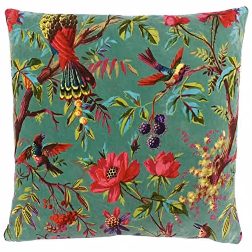 Paoletti Paradise Square Floral Cushion in Blue and Turquoise