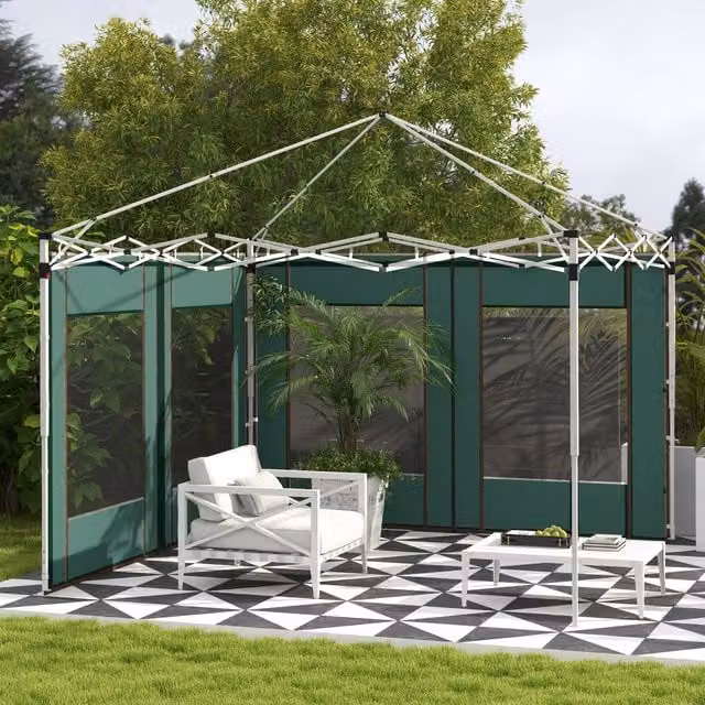 Outsunny 2 Pack Green Polyester Side Panels for Pop Up Gazebo with Doors and Windows, W/H: 300 x 200 cm