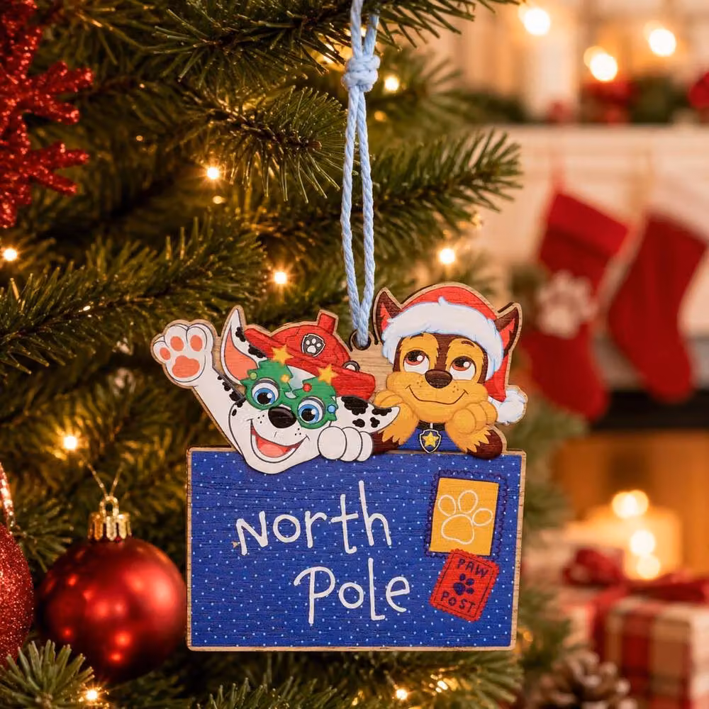 Widdop Bingham & Co Ltd Paw Patrol Chase & Marshall North Pole Wooden Christmas Hanging Decoration in Blue and Multicolour – 2